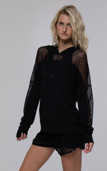 Image Title Mesh Long Sleeve Hoodie; Black, White & Blush.